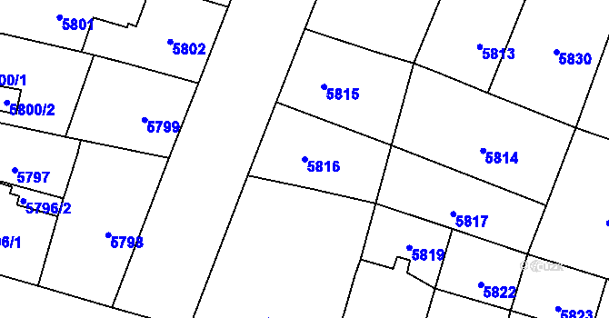 Parcela st. 5816 v KÚ Plzeň, Katastrální mapa