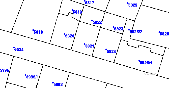 Parcela st. 5821 v KÚ Plzeň, Katastrální mapa
