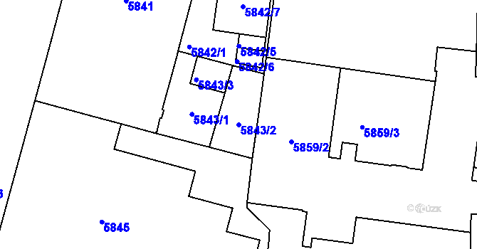 Parcela st. 5843/2 v KÚ Plzeň, Katastrální mapa