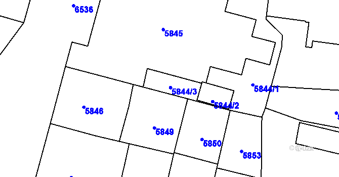 Parcela st. 5844/3 v KÚ Plzeň, Katastrální mapa