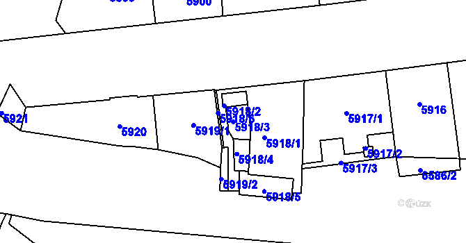 Parcela st. 5918/3 v KÚ Plzeň, Katastrální mapa
