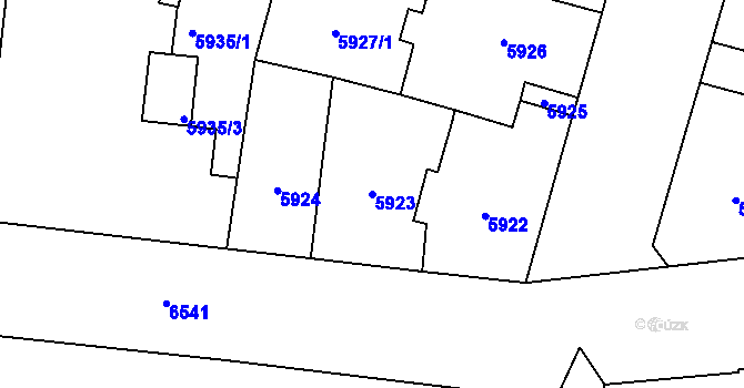 Parcela st. 5923 v KÚ Plzeň, Katastrální mapa
