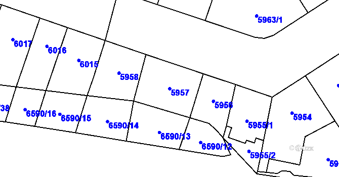 Parcela st. 5957 v KÚ Plzeň, Katastrální mapa