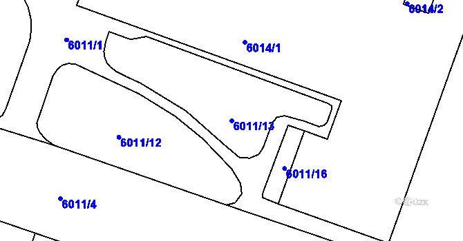 Parcela st. 6011/13 v KÚ Plzeň, Katastrální mapa