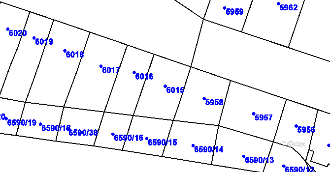 Parcela st. 6015 v KÚ Plzeň, Katastrální mapa