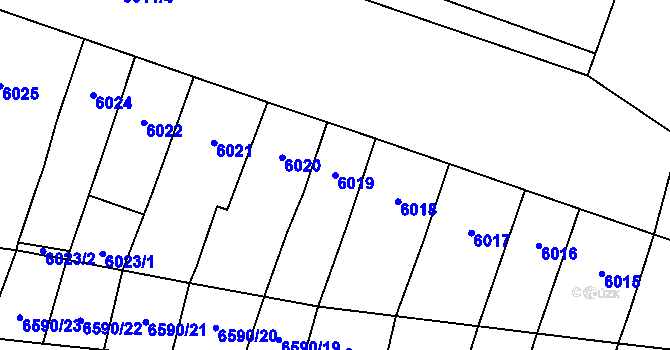 Parcela st. 6019 v KÚ Plzeň, Katastrální mapa