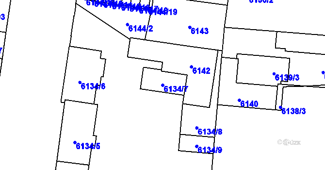 Parcela st. 6134/7 v KÚ Plzeň, Katastrální mapa