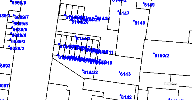 Parcela st. 6144/11 v KÚ Plzeň, Katastrální mapa