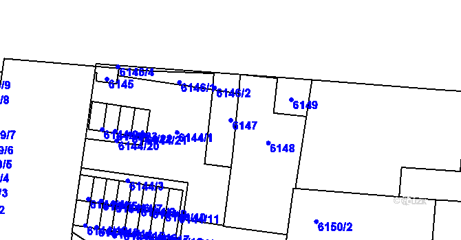 Parcela st. 6147 v KÚ Plzeň, Katastrální mapa