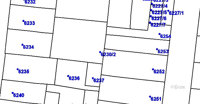 Parcela st. 6230/2 v KÚ Plzeň, Katastrální mapa