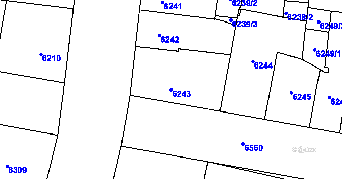 Parcela st. 6243 v KÚ Plzeň, Katastrální mapa