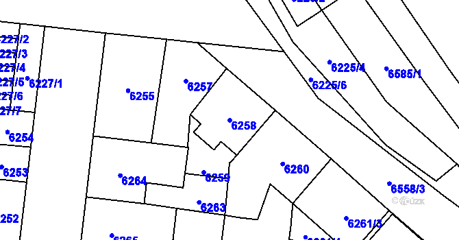 Parcela st. 6258 v KÚ Plzeň, Katastrální mapa