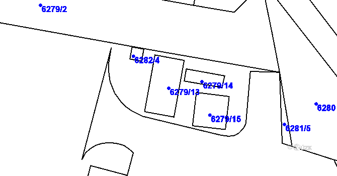 Parcela st. 6279/13 v KÚ Plzeň, Katastrální mapa