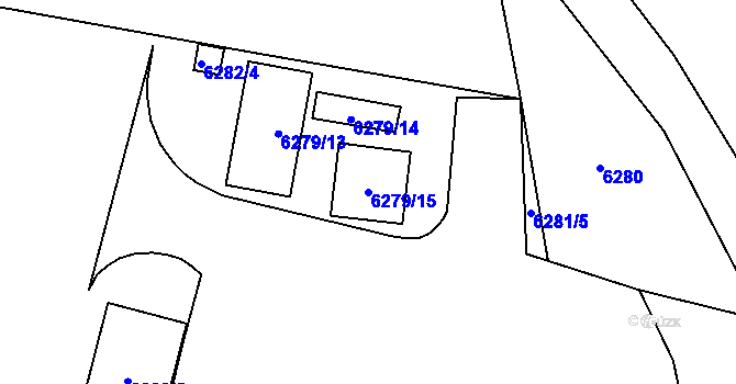 Parcela st. 6279/15 v KÚ Plzeň, Katastrální mapa