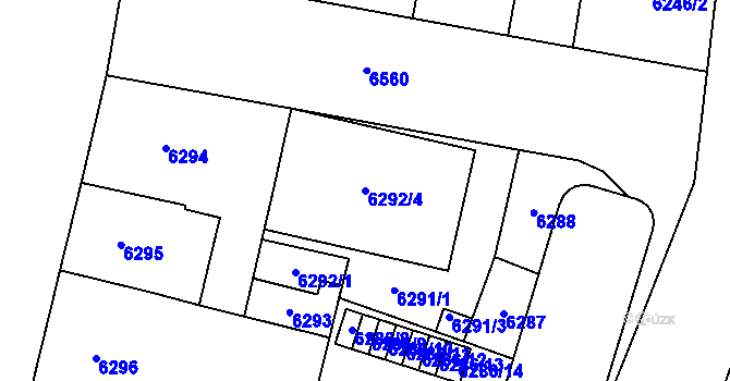 Parcela st. 6292/4 v KÚ Plzeň, Katastrální mapa