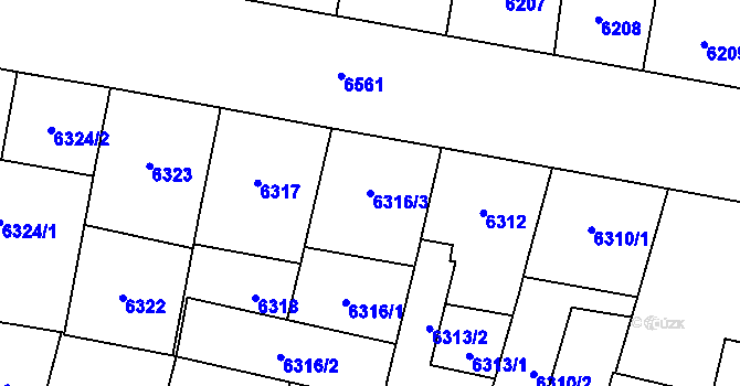 Parcela st. 6316/3 v KÚ Plzeň, Katastrální mapa