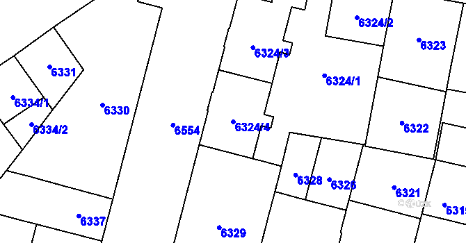 Parcela st. 6324/4 v KÚ Plzeň, Katastrální mapa