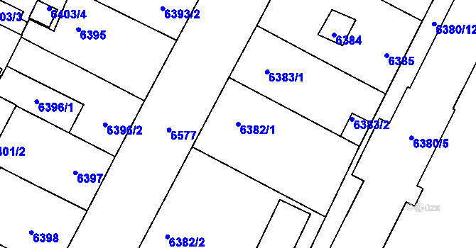 Parcela st. 6382/1 v KÚ Plzeň, Katastrální mapa