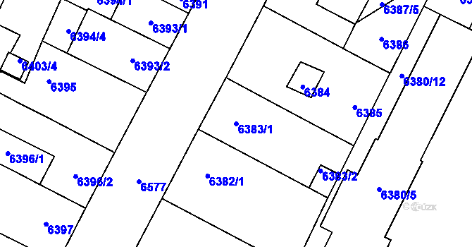 Parcela st. 6383/1 v KÚ Plzeň, Katastrální mapa