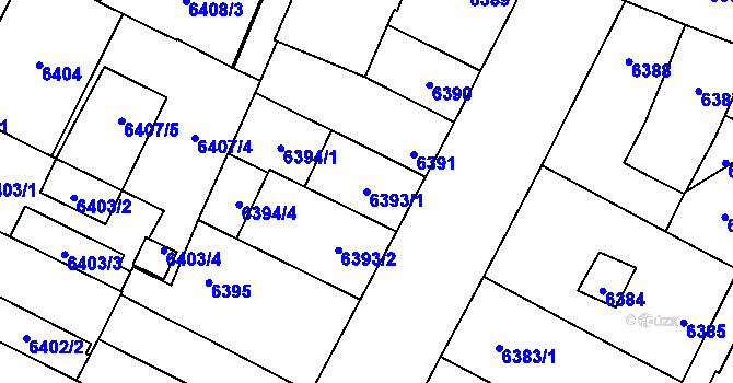 Parcela st. 6393/1 v KÚ Plzeň, Katastrální mapa