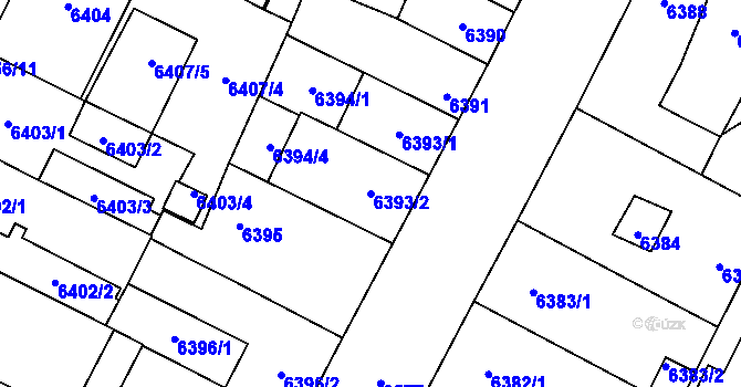 Parcela st. 6393/2 v KÚ Plzeň, Katastrální mapa