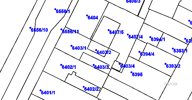Parcela st. 6403/2 v KÚ Plzeň, Katastrální mapa