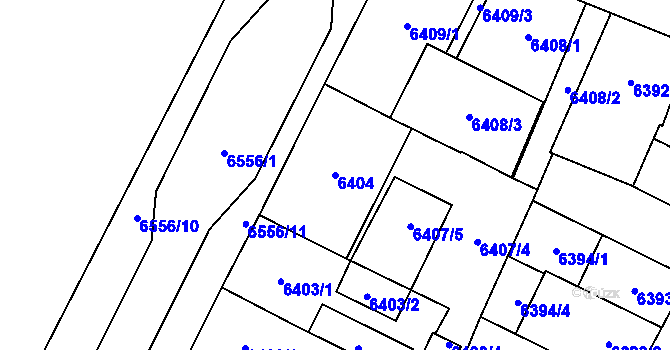 Parcela st. 6404 v KÚ Plzeň, Katastrální mapa