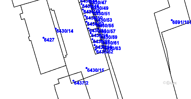 Parcela st. 6430/62 v KÚ Plzeň, Katastrální mapa