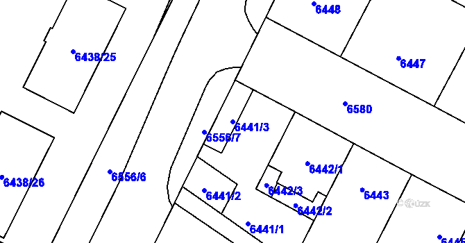 Parcela st. 6441/3 v KÚ Plzeň, Katastrální mapa