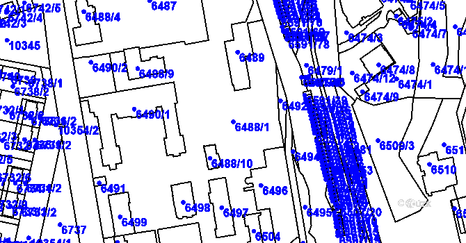 Parcela st. 6488/1 v KÚ Plzeň, Katastrální mapa