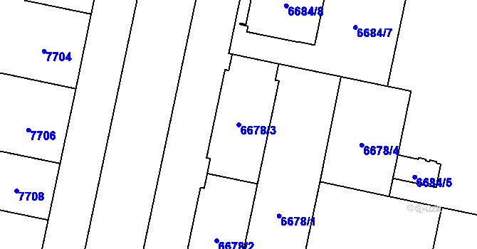 Parcela st. 6678/3 v KÚ Plzeň, Katastrální mapa