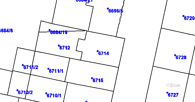 Parcela st. 6714 v KÚ Plzeň, Katastrální mapa