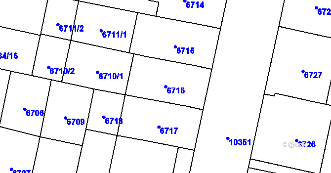 Parcela st. 6716 v KÚ Plzeň, Katastrální mapa