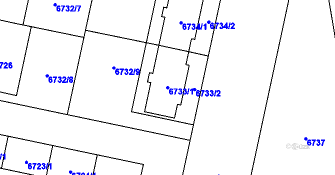 Parcela st. 6733/1 v KÚ Plzeň, Katastrální mapa