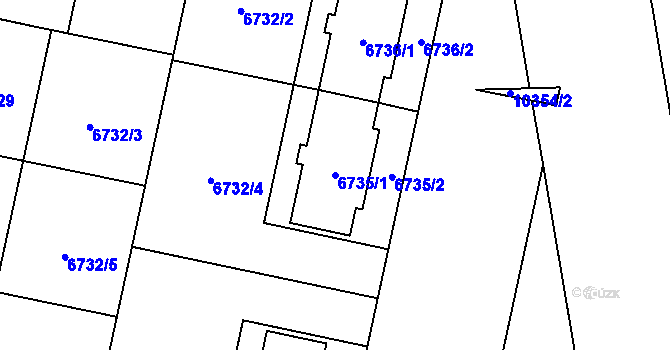 Parcela st. 6735/1 v KÚ Plzeň, Katastrální mapa