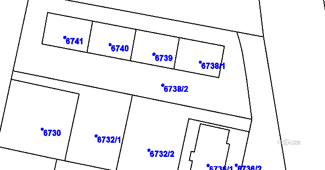 Parcela st. 6738/2 v KÚ Plzeň, Katastrální mapa