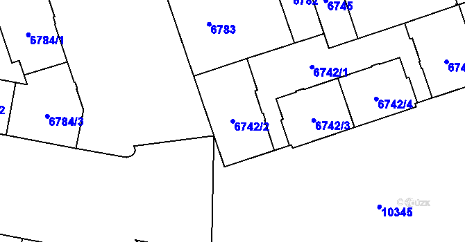 Parcela st. 6742/2 v KÚ Plzeň, Katastrální mapa