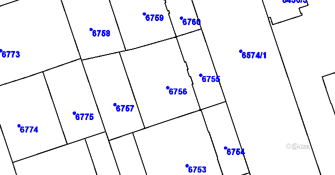 Parcela st. 6756 v KÚ Plzeň, Katastrální mapa