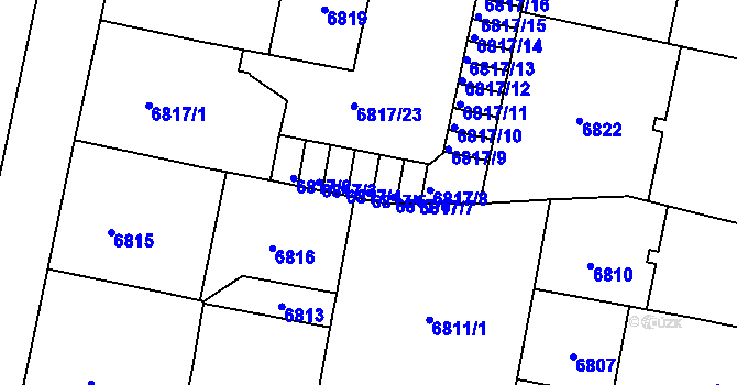 Parcela st. 6817/5 v KÚ Plzeň, Katastrální mapa