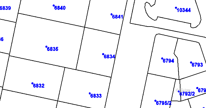 Parcela st. 6834 v KÚ Plzeň, Katastrální mapa