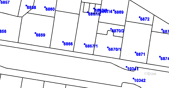 Parcela st. 6867/1 v KÚ Plzeň, Katastrální mapa