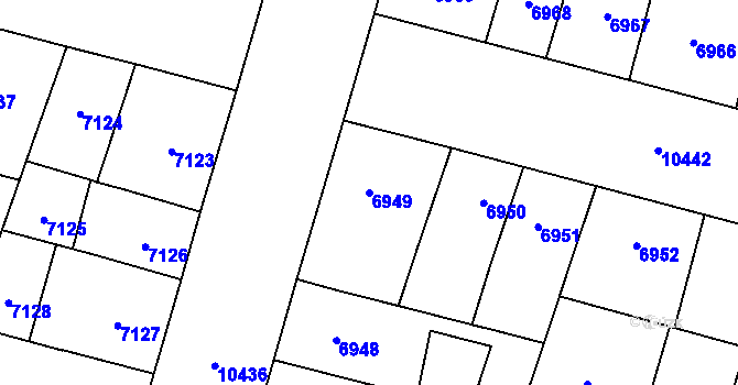 Parcela st. 6949 v KÚ Plzeň, Katastrální mapa
