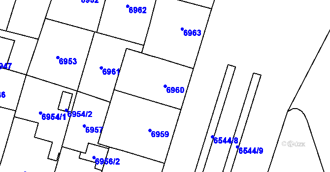 Parcela st. 6960 v KÚ Plzeň, Katastrální mapa