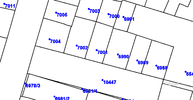 Parcela st. 7001 v KÚ Plzeň, Katastrální mapa