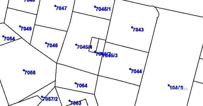 Parcela st. 7045/3 v KÚ Plzeň, Katastrální mapa