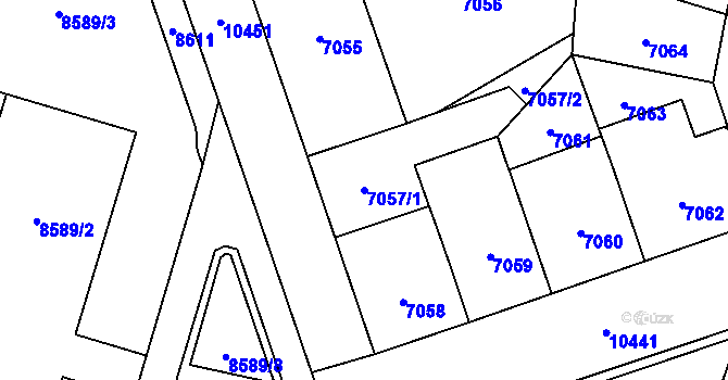 Parcela st. 7057/1 v KÚ Plzeň, Katastrální mapa