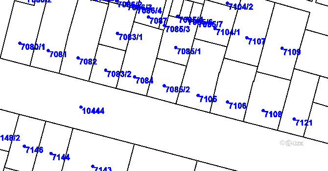 Parcela st. 7085/2 v KÚ Plzeň, Katastrální mapa
