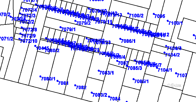 Parcela st. 7086/2 v KÚ Plzeň, Katastrální mapa