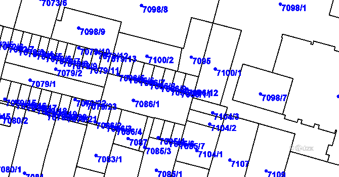 Parcela st. 7086/10 v KÚ Plzeň, Katastrální mapa