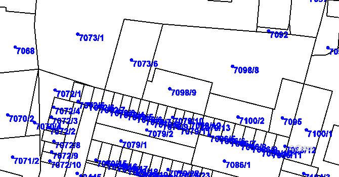 Parcela st. 7098/9 v KÚ Plzeň, Katastrální mapa